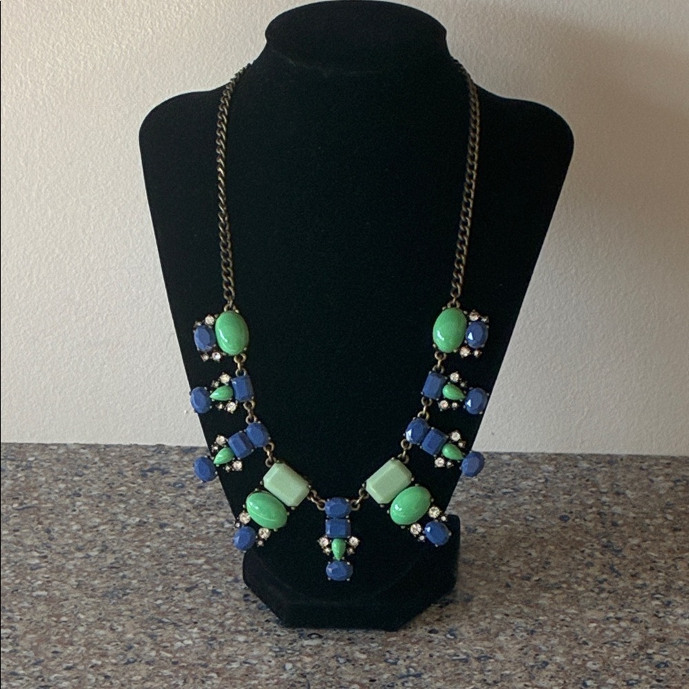 J. Crew blue, green& crystal necklace